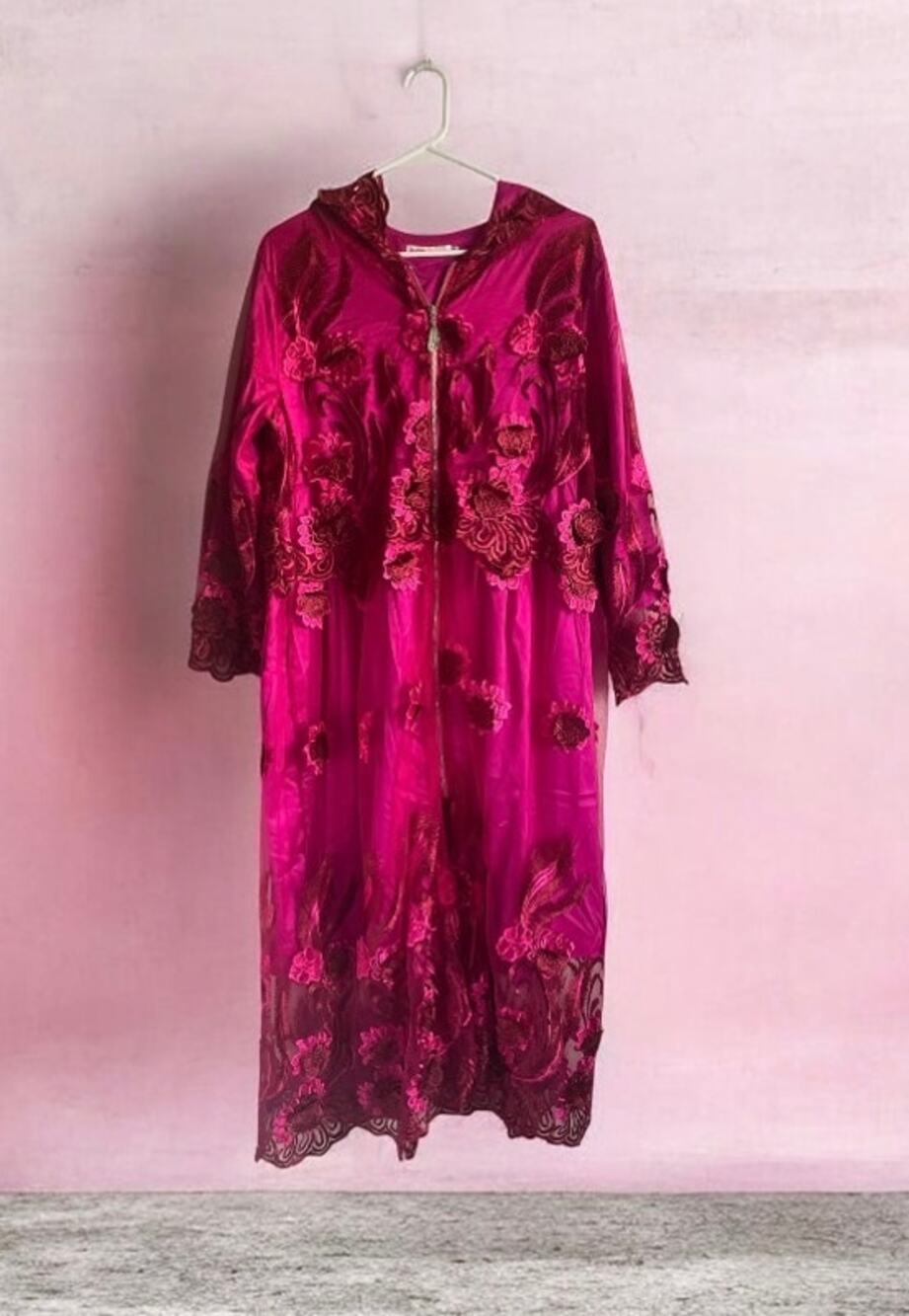 Fushia Cloke with hood 3D Floral Fairy Leaf Full Zip Boho Whimsical Asian L/XL